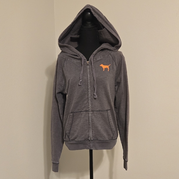 PINK Victoria's Secret Tops - PINK Victoria's Secret Gray Hoodie with Logo Accents
